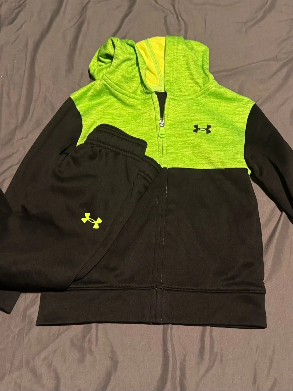 Under Armour Black & Neon Green Kids Zip Jacket and Joggers Set